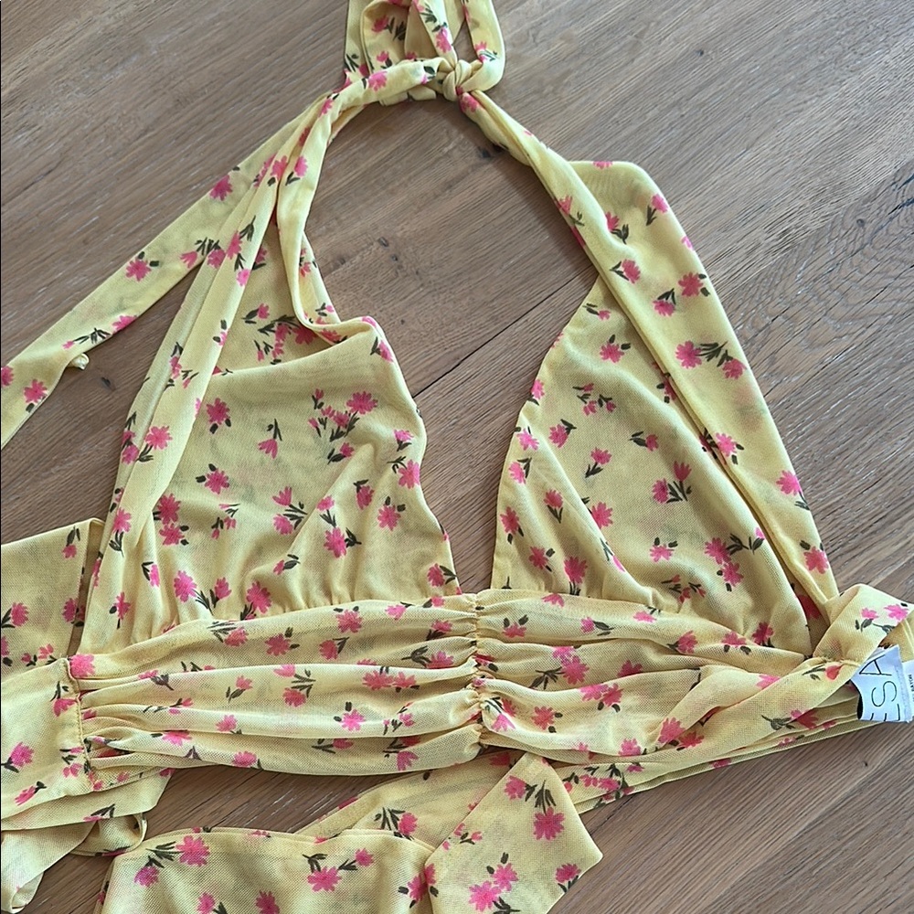 RESA Floral Yellow Halter Bikini Top sz M